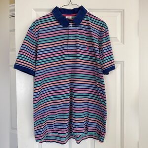 Men’s Brooks Brothers Performance Polo, Size XL, Multi-colored stripe, navy trim